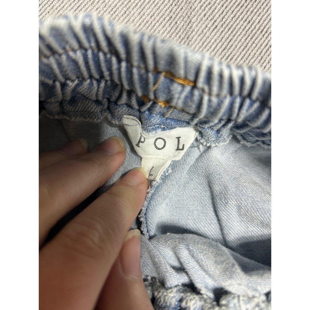 POL Patchwork Jeans Women Large Blue Star Plaid Floral Wide Leg Boho Denim - Picture 4 of 9